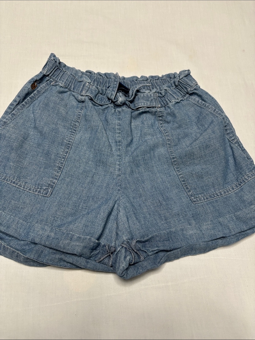 Casual Denim Blue girls  Paperbag Waist Shorts